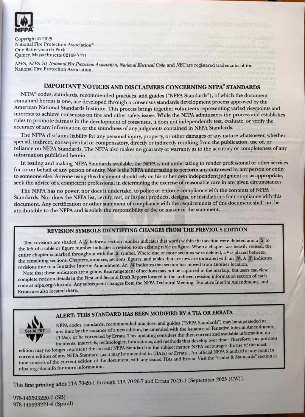 NFPA 70 National Electrical Code NEC 2026 Softbound Paperback Free Shipping USA